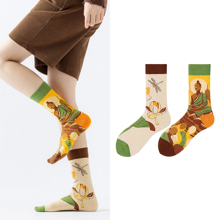Buddha Stones Lässige Meditative Buddha Lotus Libelle Micro Crew Damensocken - image 4