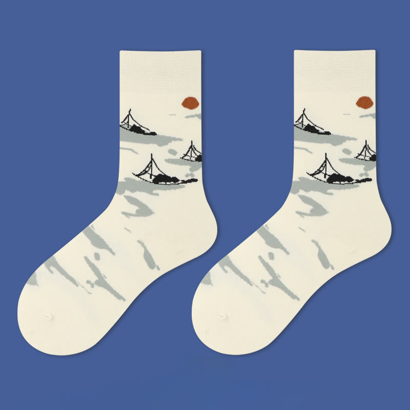 Buddha Stones Casual Segelboot Antike Stadt Lotus Orchidee Landschaft Micro Crew Damensocken - Segelboot - SM (US 5,5–10, EU 36–41, UK/AU 3,5–7,5, AISA 22,5–25,5 cm) - image 1