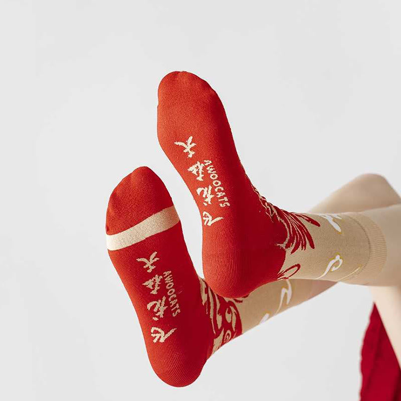 Buddha Stones Casual Red Dragon Baumwolle Viertel Herren Damen Unisex Socken - image 4