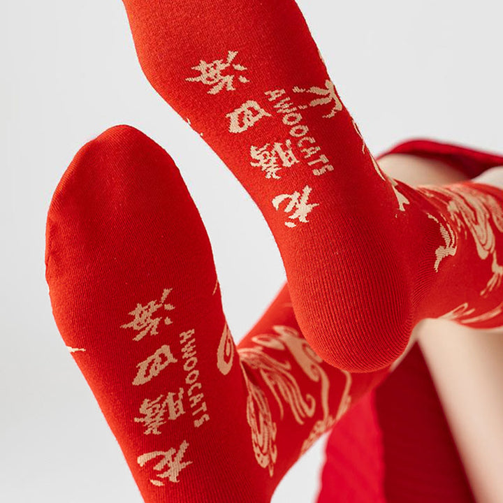 Buddha Stones Casual Red Dragon Baumwolle Viertel Herren Damen Unisex Socken - image 11