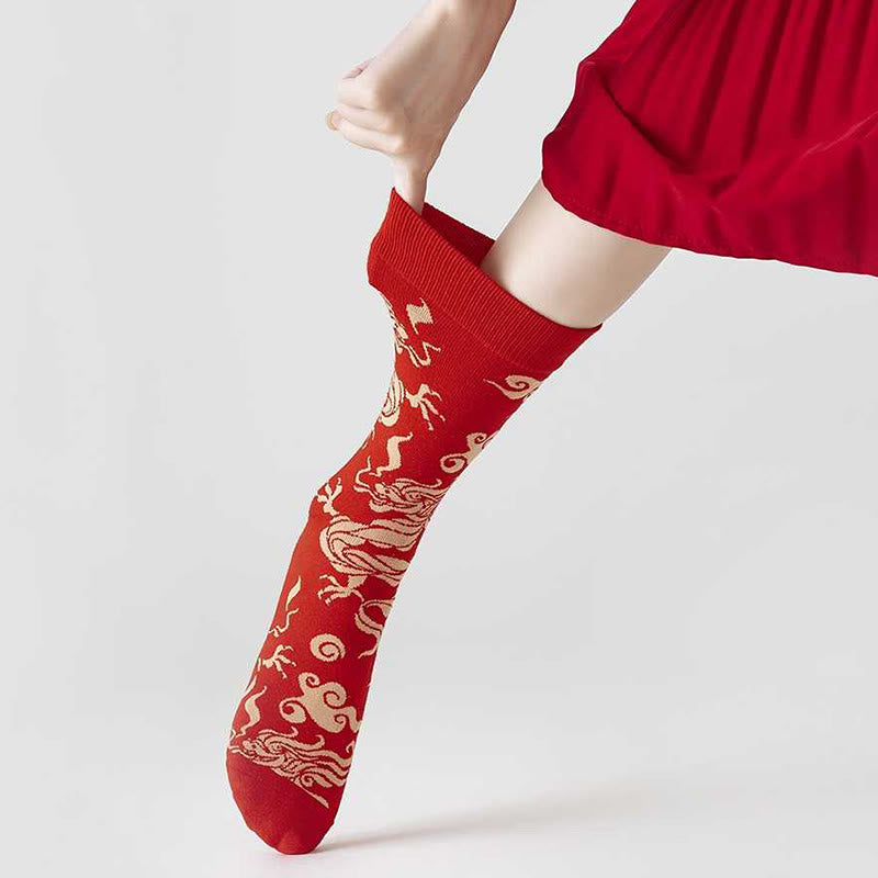 Buddha Stones Casual Red Dragon Baumwolle Viertel Herren Damen Unisex Socken - image 10
