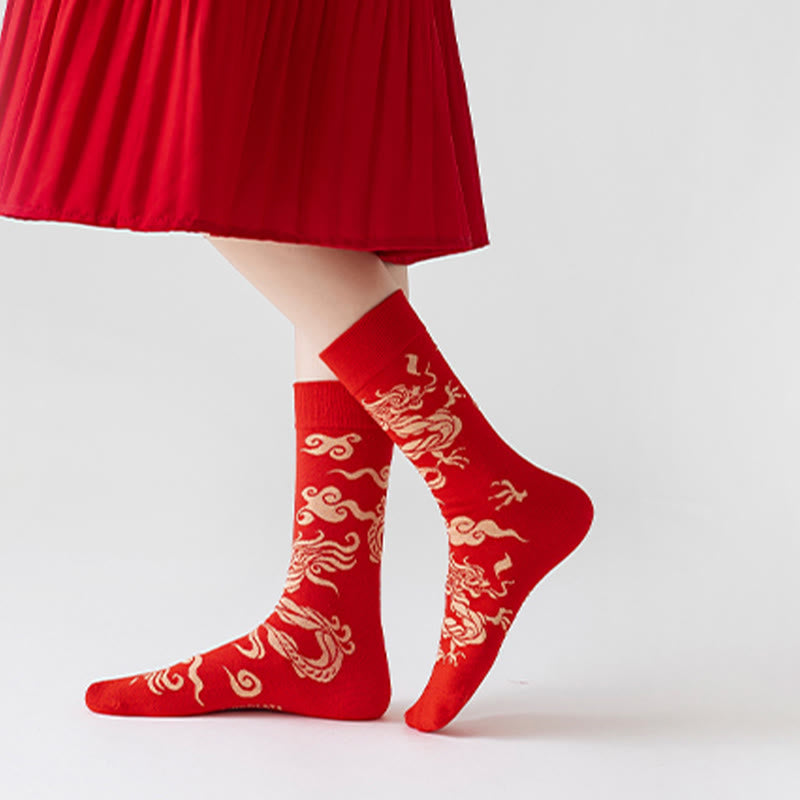 Buddha Stones Casual Red Dragon Baumwolle Viertel Herren Damen Unisex Socken - image 7