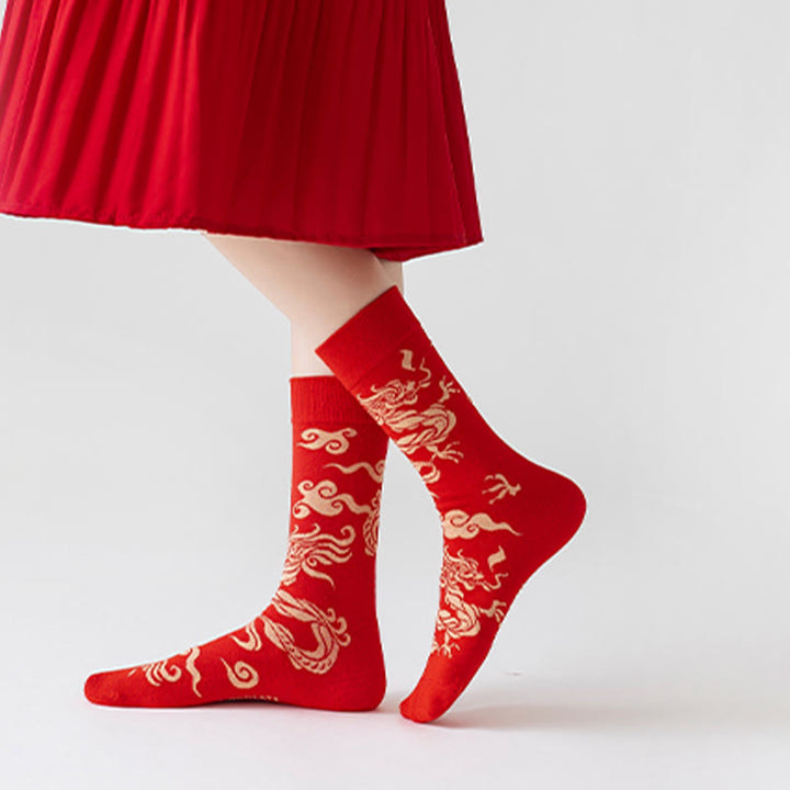 Buddha Stones Casual Red Dragon Baumwolle Viertel Herren Damen Unisex Socken - image 7