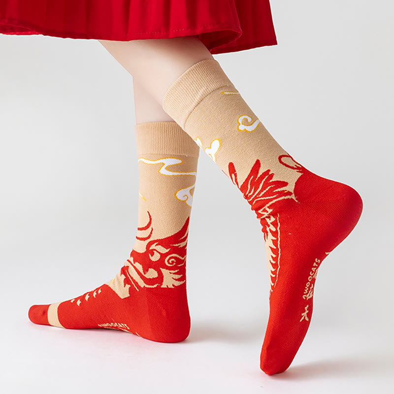 Buddha Stones Casual Red Dragon Baumwolle Viertel Herren Damen Unisex Socken - image 2