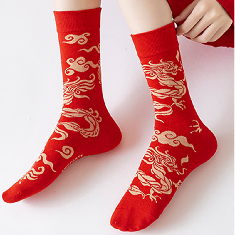 Buddha Stones Casual Red Dragon Baumwolle Viertel Herren Damen Unisex Socken - image 9