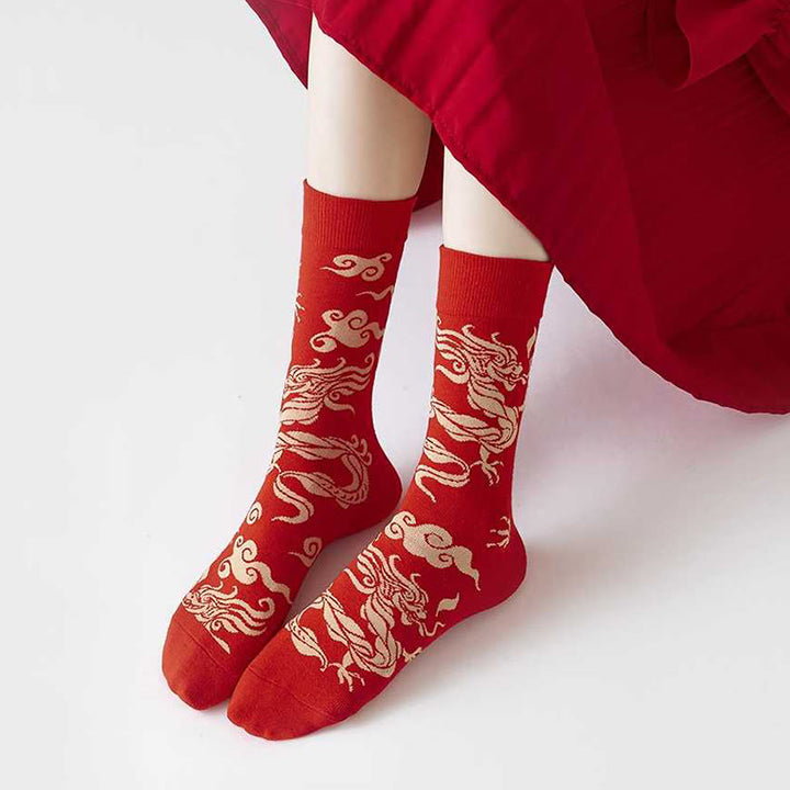 Buddha Stones Casual Red Dragon Baumwolle Viertel Herren Damen Unisex Socken - image 6