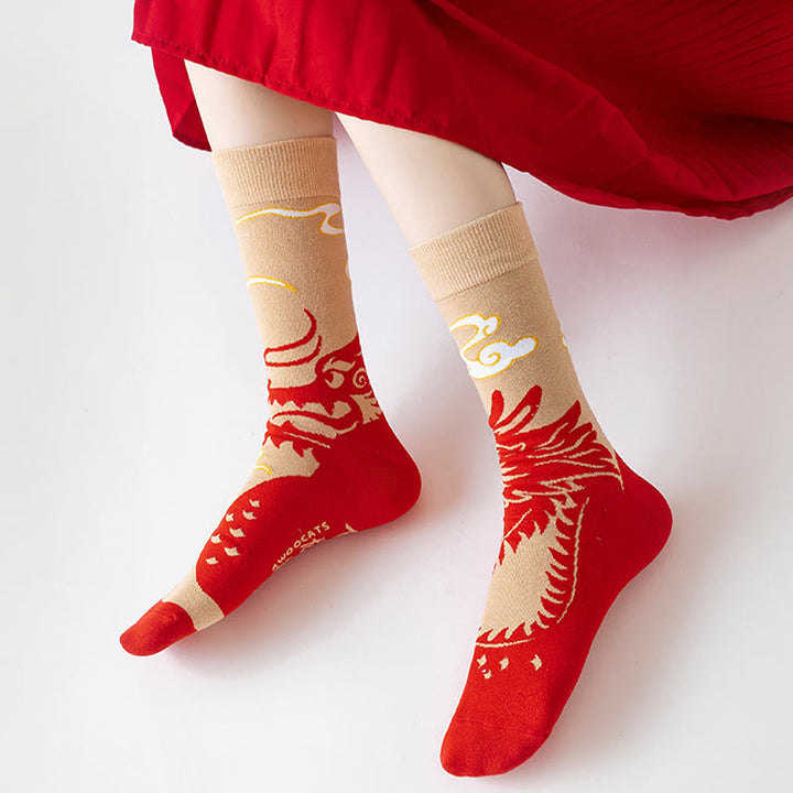 Buddha Stones Casual Red Dragon Baumwolle Viertel Herren Damen Unisex Socken - image 3
