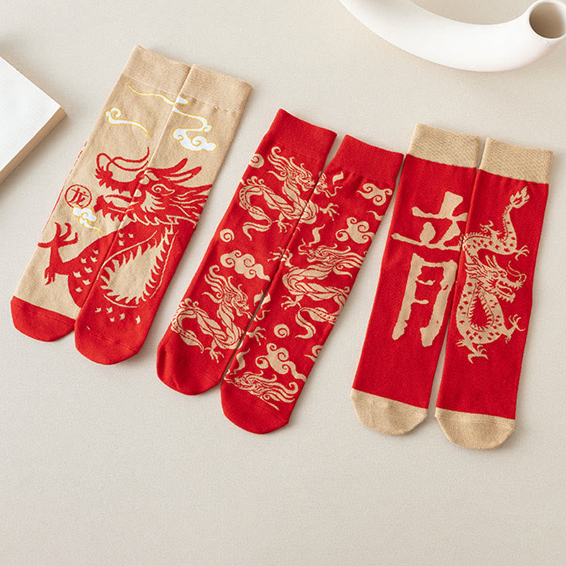 Buddha Stones Casual Red Dragon Baumwolle Viertel Herren Damen Unisex Socken - image 1