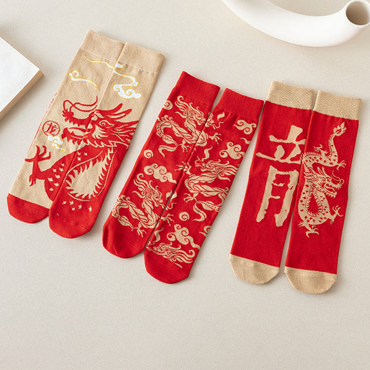 Buddha Stones Casual Red Dragon Baumwolle Viertel Herren Damen Unisex Socken - image 1
