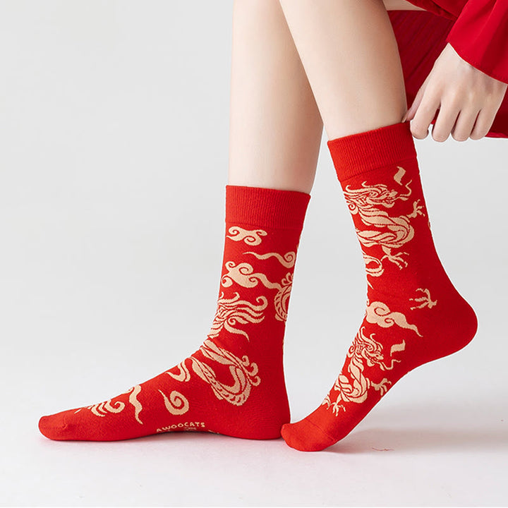Buddha Stones Casual Red Dragon Baumwolle Viertel Herren Damen Unisex Socken - image 8