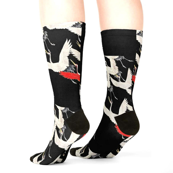 Buddha Stones Casual Weiß Rot Kraniche Micro Crew Männer Frauen Unisex Socken - image 4
