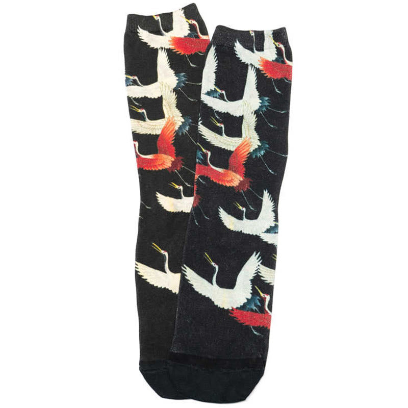 Buddha Stones Casual Weiß Rot Kraniche Micro Crew Männer Frauen Unisex Socken - image 2