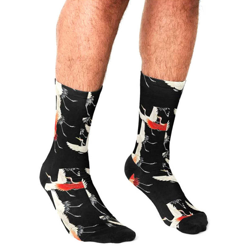 Buddha Stones Casual Weiß Rot Kraniche Micro Crew Männer Frauen Unisex Socken - image 3