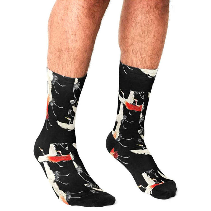 Buddha Stones Casual Weiß Rot Kraniche Micro Crew Männer Frauen Unisex Socken - image 3