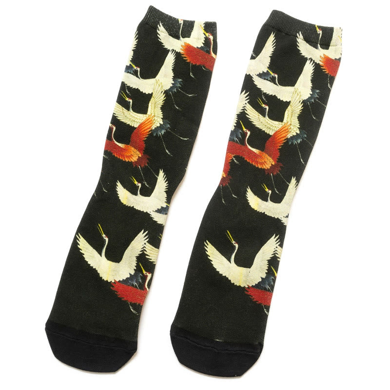 Buddha Stones Casual Weiß Rot Kraniche Micro Crew Männer Frauen Unisex Socken - image 1