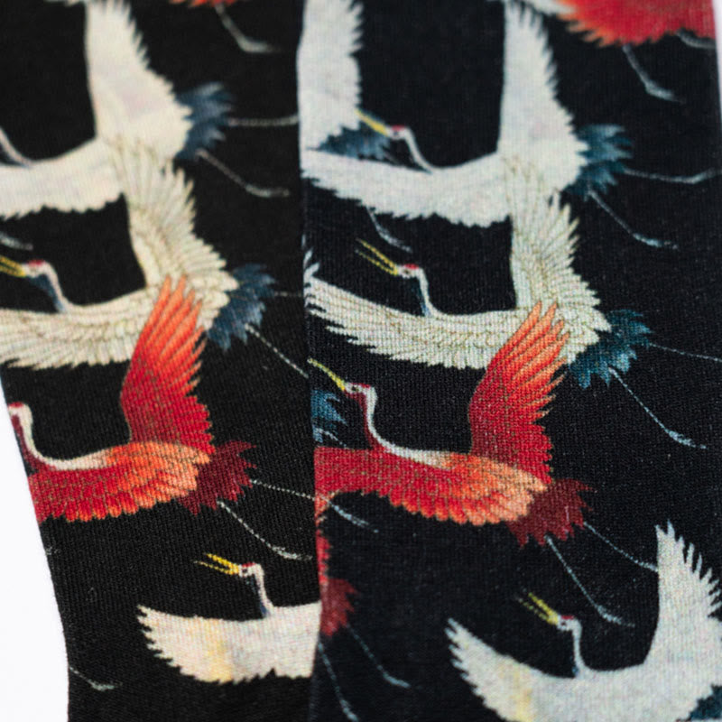 Buddha Stones Casual Weiß Rot Kraniche Micro Crew Männer Frauen Unisex Socken - image 5
