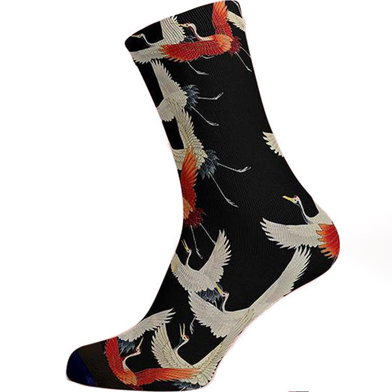 Buddha Stones Casual Weiß Rot Kraniche Micro Crew Männer Frauen Unisex Socken - Schwarz - Einheitsgröße (US 5–12, EU 37–45, UK/AU 4,5–11,5, AISA 23,5–28,5 cm) - image 0
