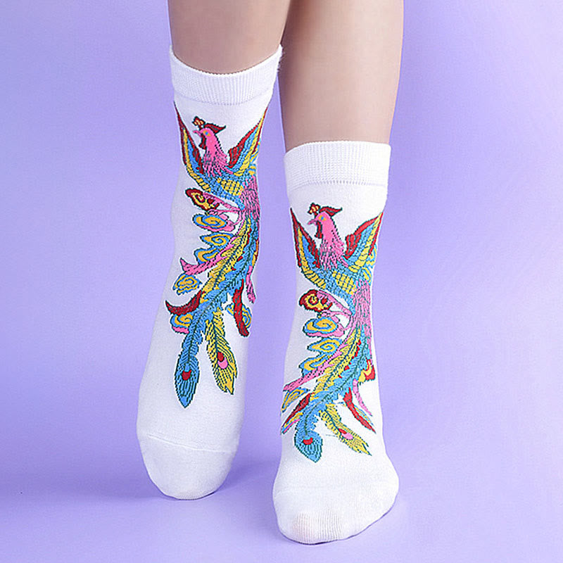 Buddha Stones Casual 3 Paar mehrfarbige Phoenix Quarter Damensocken - 3 Paar Weiß - SM (US 5,5–8,5, EU 36–40, UK/AU 3,5–6,5, AISA 23–25 cm) - image 22