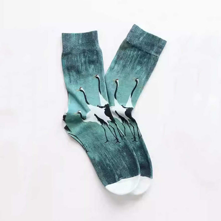 Buddha Stones Lässige weiße Kranich-Baumwoll-Micro-Crew-Socken für Damen - image 1