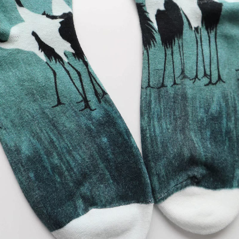 Buddha Stones Lässige weiße Kranich-Baumwoll-Micro-Crew-Socken für Damen - image 2