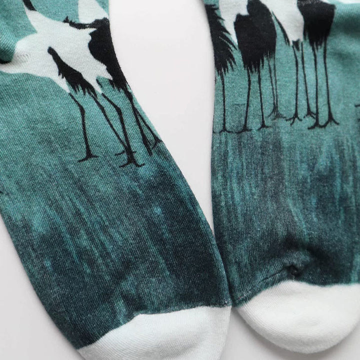 Buddha Stones Lässige weiße Kranich-Baumwoll-Micro-Crew-Socken für Damen - image 2