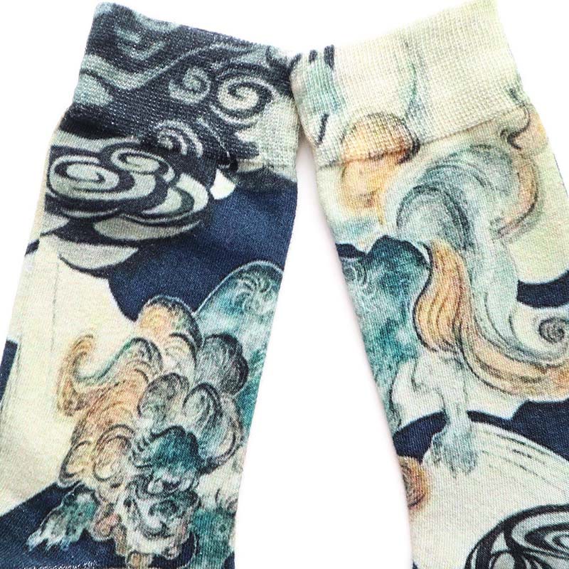 Buddha Stones Lässige mehrfarbige Damensocken mit Wellen im Tintenstil aus Baumwolle mit Micro-Crew - image 2