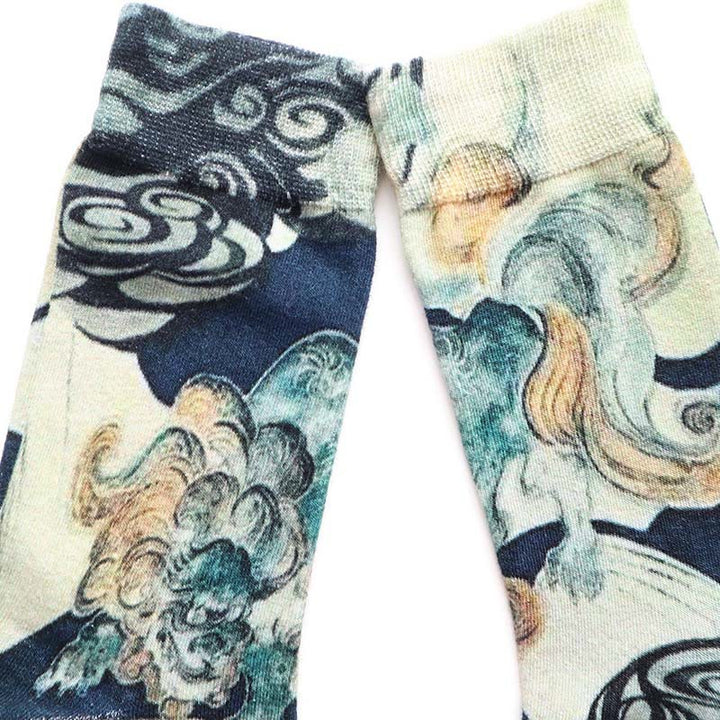 Buddha Stones Lässige mehrfarbige Damensocken mit Wellen im Tintenstil aus Baumwolle mit Micro-Crew - image 2