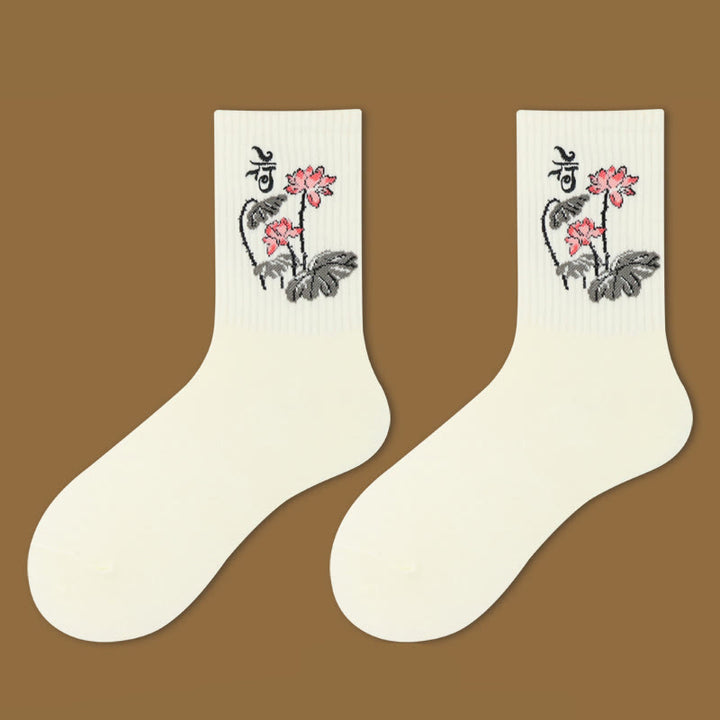 Buddha Stones Casual Lotus Pavilion Hirsch Friedlicher Charakter Schwalben Micro Crew Damensocken - Lotus - SM (US 5,5–10, EU 36–41, UK/AU 3,5–7,5, AISA 22,5–25,5 cm) - image 1