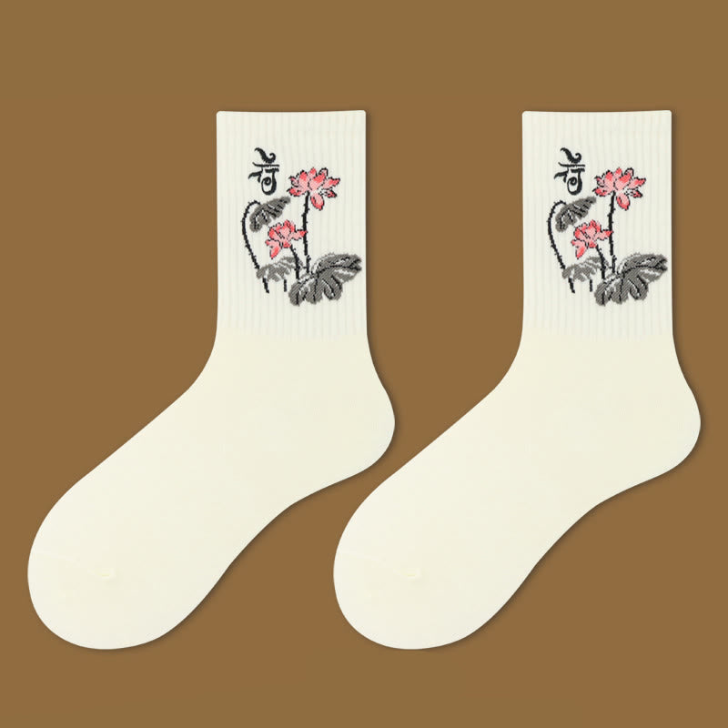 Buddha Stones Casual Lotus Pavilion Hirsch Friedlicher Charakter Schwalben Micro Crew Damensocken - Lotus - S-M (US 5,5-10, EU 36-41, UK/AU 3,5-7,5, AISA 22,5-25,5 cm) - image 1
