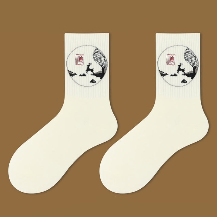 Buddha Stones Casual Lotus Pavilion Hirsch Friedlicher Charakter Schwalben Micro Crew Damensocken - Reh - SM (US 5,5–10, EU 36–41, UK/AU 3,5–7,5, AISA 22,5–25,5 cm) - image 4