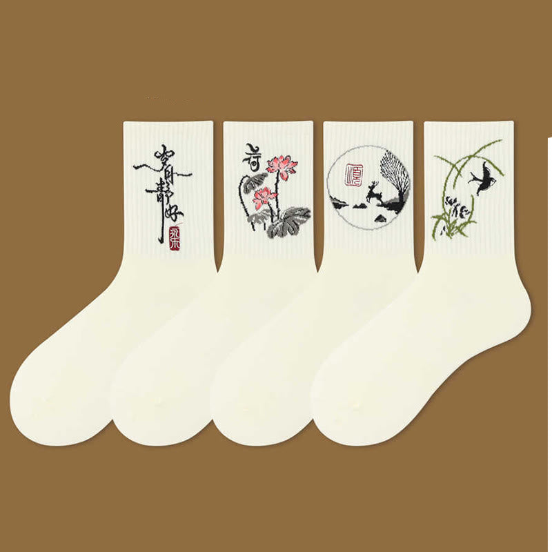 Buddha Stones Casual Lotus Pavilion Hirsch Friedlicher Charakter Schwalben Micro Crew Damensocken - image 0