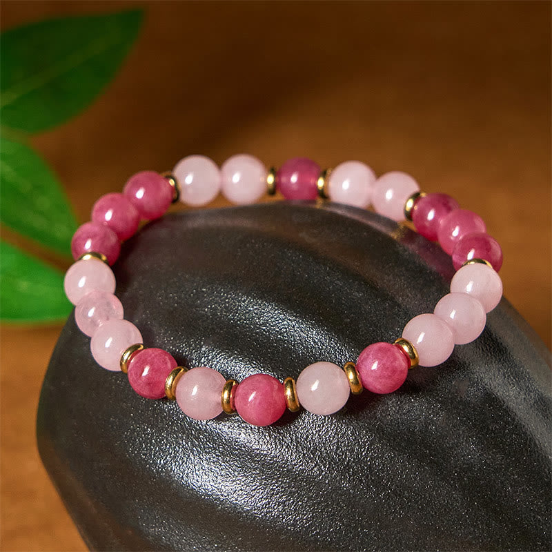Buddha Stones Erdbeerquarz Rosa Kristallperlen Liebe Positives Armband - image 3