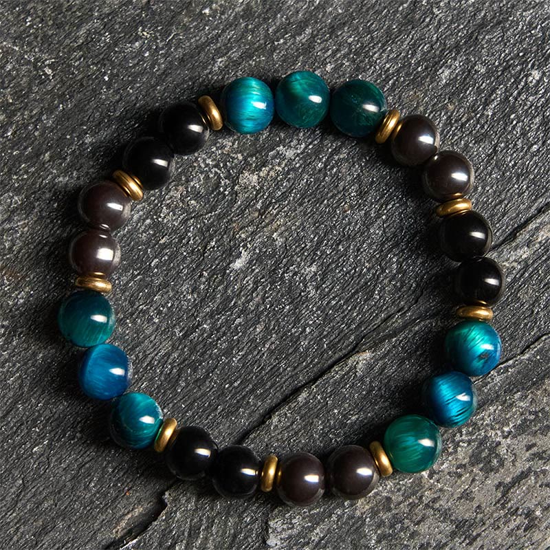 Buddha Stones Balance-Armband mit natürlichen blauen Tigeraugenperlen - Blaues Tigerauge (Handgelenkumfang: 19–22 cm) - image 0