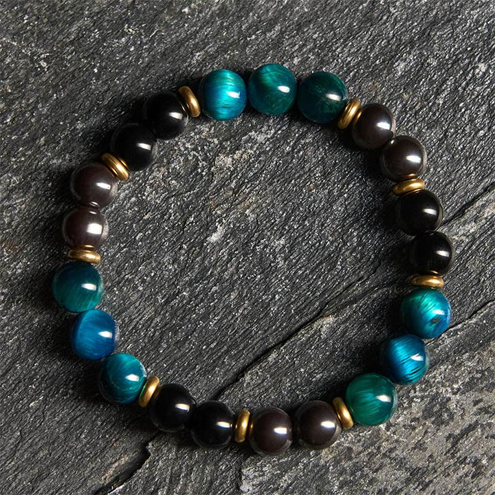 Buddha Stones Balance-Armband mit natürlichen blauen Tigeraugenperlen - Blaues Tigerauge (Handgelenkumfang: 19–22 cm) - image 0