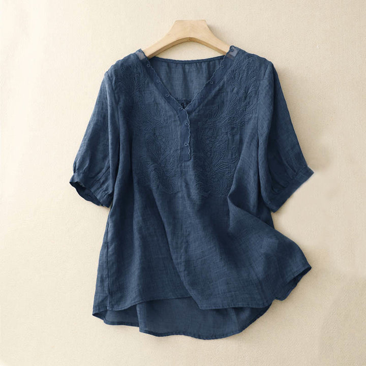 Buddha Stones V-Ausschnitt Schmetterling Damen Halbarm Shirt - Stahlblau - US14， UK/AU18，EU46 (2XL) - image 16