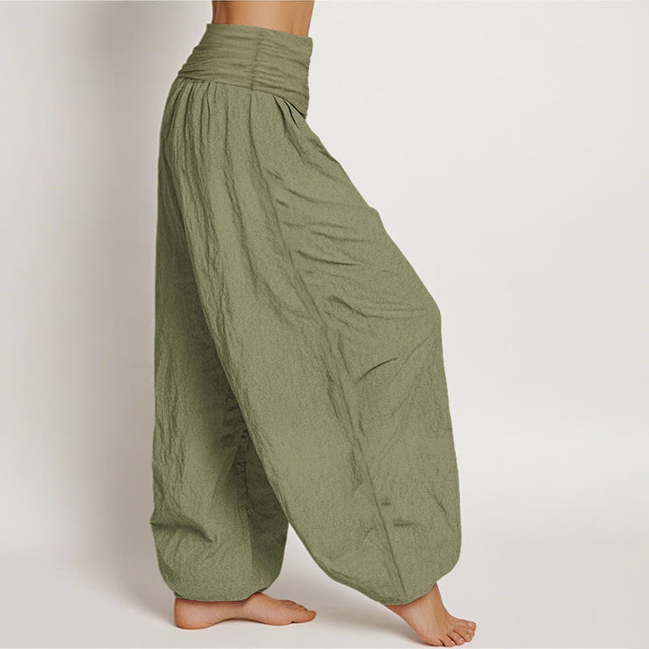 Buddha Stones Plain Lotus Om Muster Damen Haremshose aus Baumwolle mit elastischer Taille - image 2