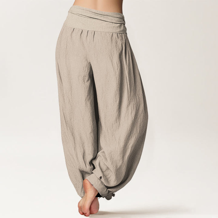 Buddha Stones Plain Lotus Om Muster Damen Haremshose aus Baumwolle mit elastischer Taille - image 15