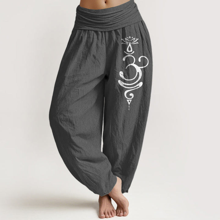 Buddha Stones, Lotusblume, Unalome-Symbol-Muster, reine Baumwolle, Damen-Haremshose mit elastischer Taille - Dunkelgrau - US22， UK/AU26，EU54 (6XL) - image 0