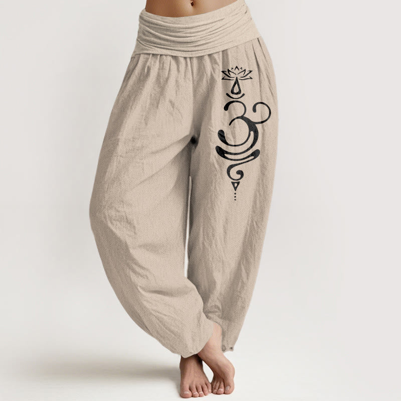 Buddha Stones, Lotusblume, Unalome-Symbol-Muster, reine Baumwolle, Damen-Haremshose mit elastischer Taille - Bräunen - US22, UK/AU26, EU54 (6XL) - image 11