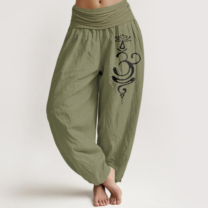 Buddha Stones, Lotusblume, Unalome-Symbol-Muster, reine Baumwolle, Damen-Haremshose mit elastischer Taille - Olivgrün - US22, UK/AU26, EU54 (6XL) - image 14