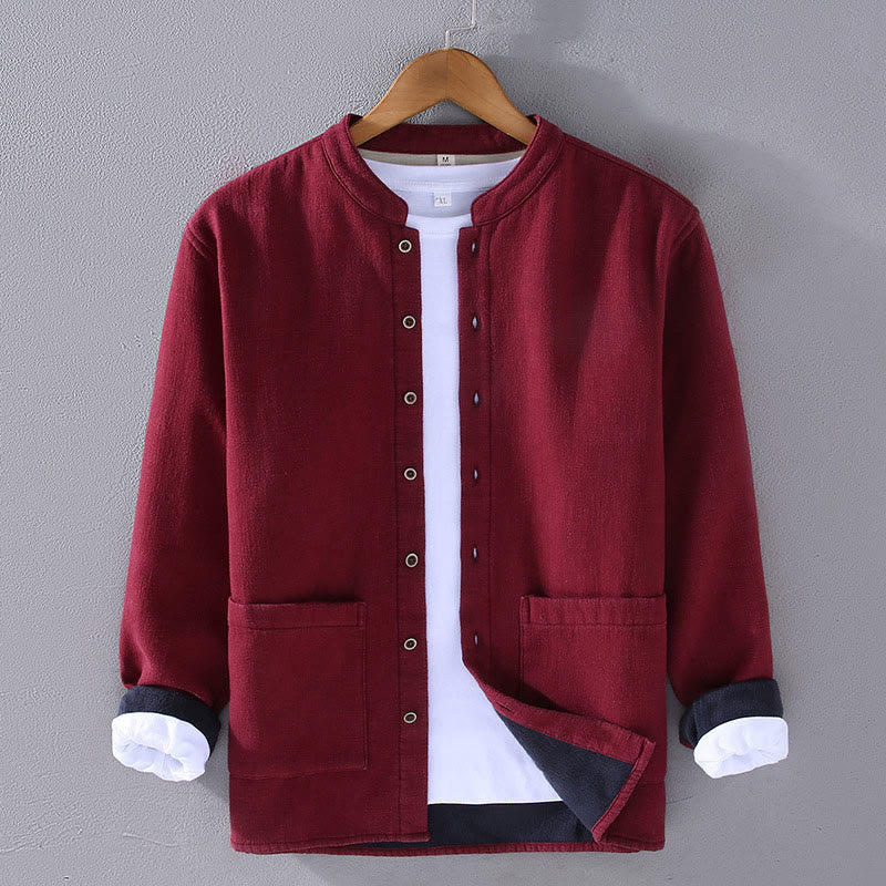 Buddha Stones Herren-Jacke mit Stehkragen, langen Ärmeln, Thermo-Fleece-Futter, Ramie-Baumwolle, mit Taschen - Feuerfestziegel - US/ UK/AU42, EU52 (3XL) - image 1