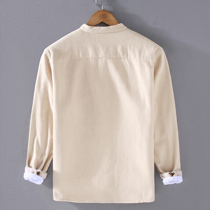 Buddha Stones Herren-Jacke mit Stehkragen, langen Ärmeln, Thermo-Fleece-Futter, Ramie-Baumwolle, mit Taschen - image 5