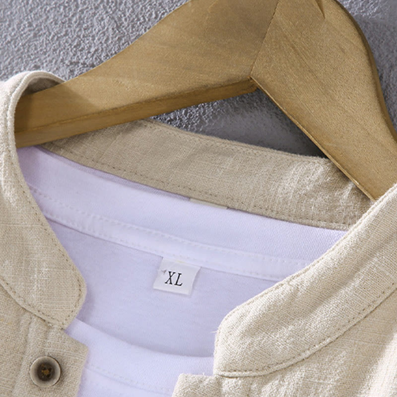 Buddha Stones Herren-Jacke mit Stehkragen, langen Ärmeln, Thermo-Fleece-Futter, Ramie-Baumwolle, mit Taschen - image 6