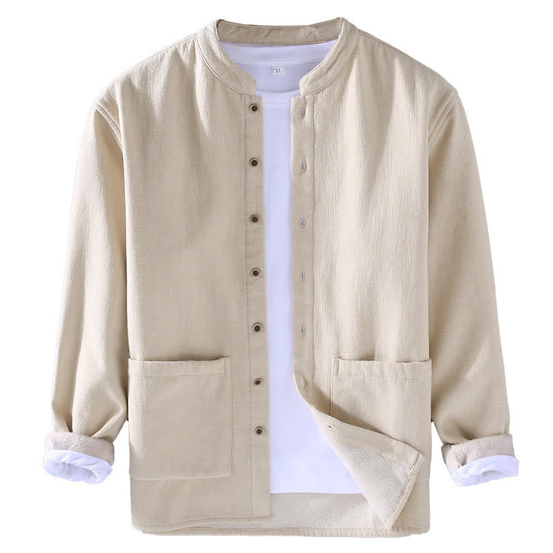 Buddha Stones Herren-Jacke mit Stehkragen, langen Ärmeln, Thermo-Fleece-Futter, Ramie-Baumwolle, mit Taschen - image 16