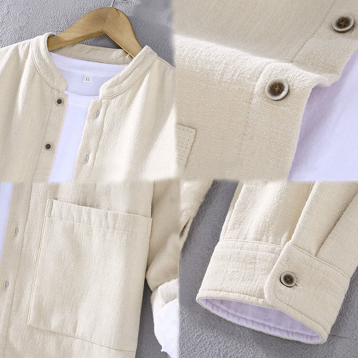 Buddha Stones Herren-Jacke mit Stehkragen, langen Ärmeln, Thermo-Fleece-Futter, Ramie-Baumwolle, mit Taschen - image 15