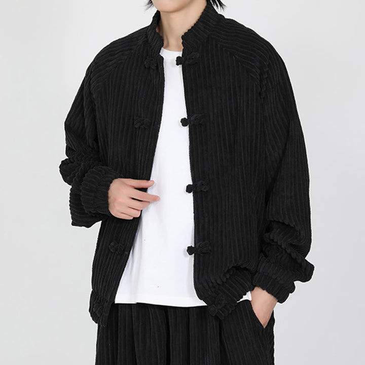Buddha Stones Herrenjacke aus Baumwollcord mit chinesischen Knöpfen und Taschen, langärmelig - image 3