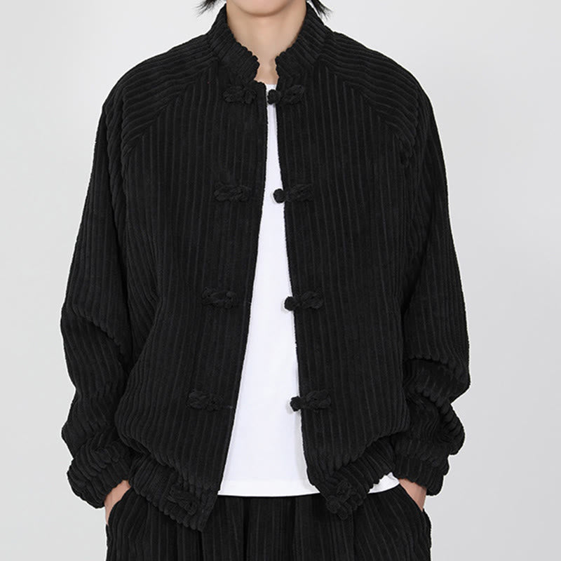 Buddha Stones Herrenjacke aus Baumwollcord mit chinesischen Knöpfen und Taschen, langärmelig - image 1