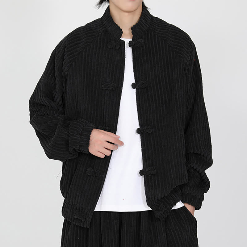 Buddha Stones Herrenjacke aus Baumwollcord mit chinesischen Knöpfen und Taschen, langärmelig - Schwarz - US/ UK/AU46，EU56 (5XL) - image 0
