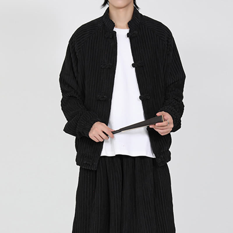 Buddha Stones Herrenjacke aus Baumwollcord mit chinesischen Knöpfen und Taschen, langärmelig - image 5