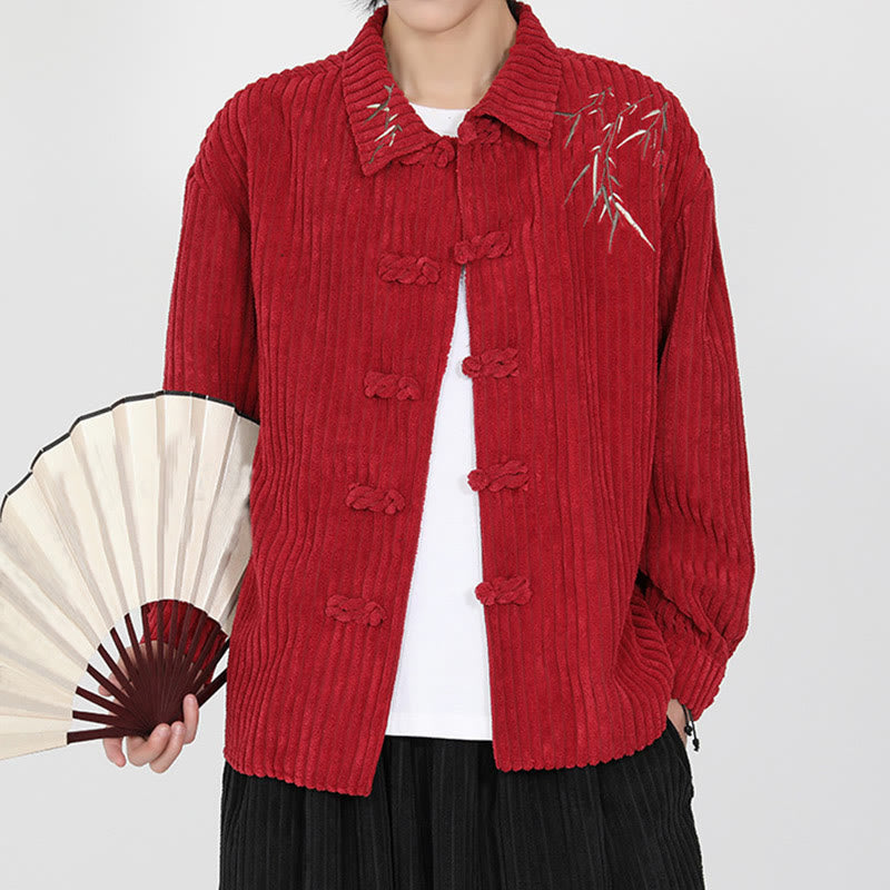 Buddha Stones Stickerei Bambus Muster Frosch-Knopf Design Langarm Herren Baumwolle Cord Jacke - image 14